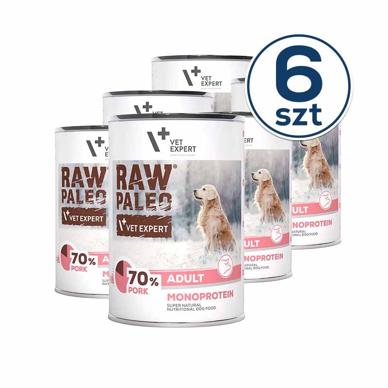 RAW PALEO ADULT DOG PORK - mokra karma dla psów dorosłych monoproteina z wieprzowiną pakiet 6x400g