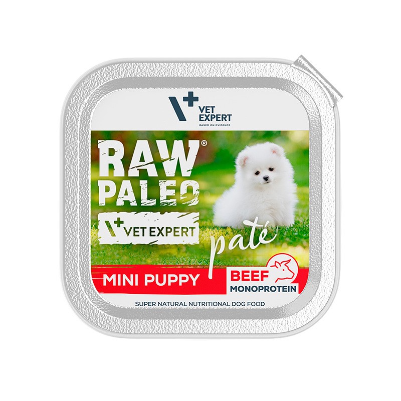 RAW PALEO PATE MINI PUPPY BEEF - mokra karma dla szczeniąt z wołowiną, karma dla małych piesków, pasztet dla psa