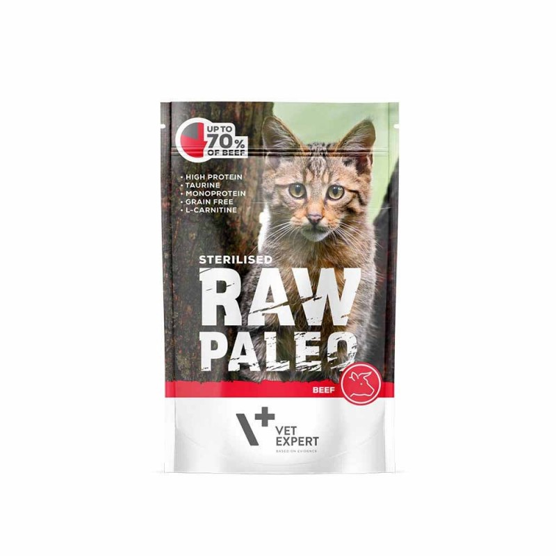 RAW PALEO Sterilised karma mokra dla kotów - wołowina (pakiet 12x 100g)
