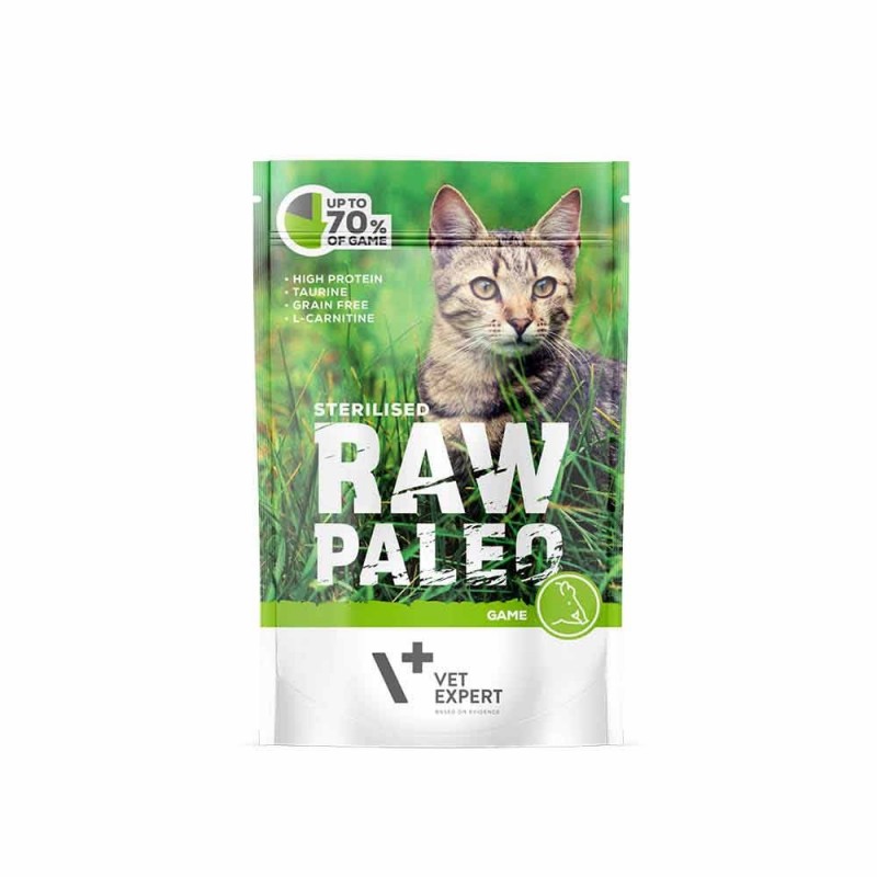 RAW PALEO Sterilised karma mokra dla kotów - dziczyzna (pakiet 12x 100g)