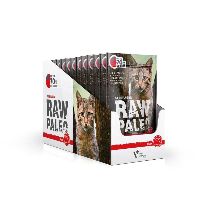 RAW PALEO STERILISED BEEF 12x100g - mokra karma dla kotów sterylizowanych - wołowina