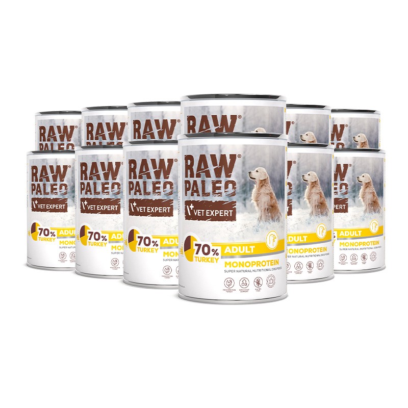 RAW PALEO ADULT DOG TURKEY 12x400g - mokra karma dla psów dorosłych monoproteina z indykiem