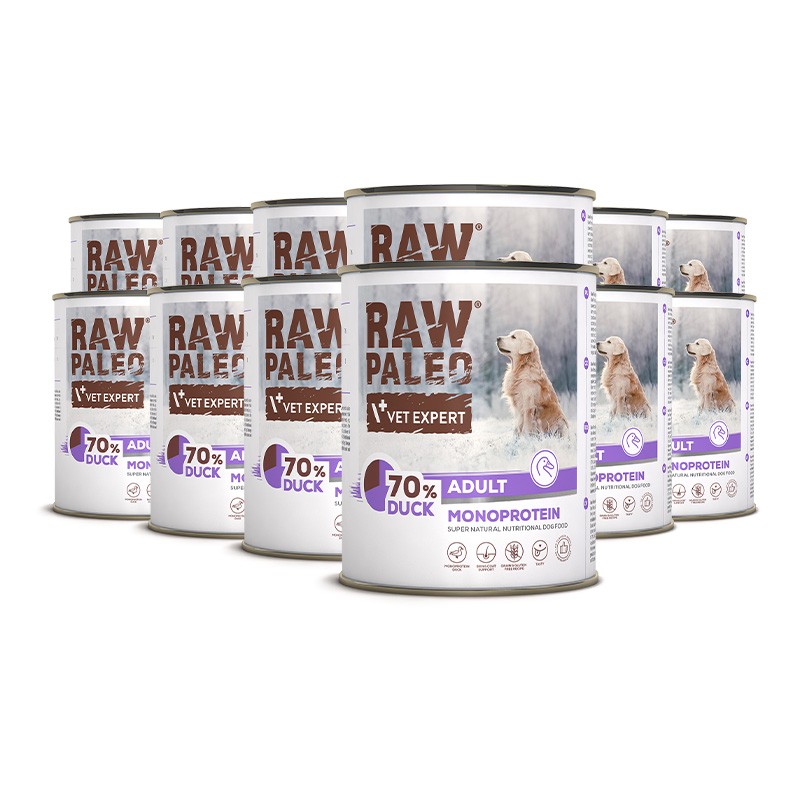 RAW PALEO ADULT DOG DUCK 12x800g - mokra karma dla psów dorosłych monoproteina z wieprzowiną