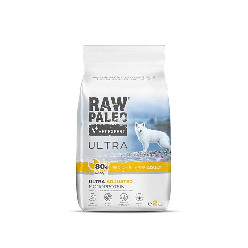 Pakiet 42330 - RAW PALEO ULTRA TURKEY ADULT MEDIUM/LARGE - sucha karma z indykiem dla psów dorosłych ras średnich i dużych - Wielkość opakowania : 14kg