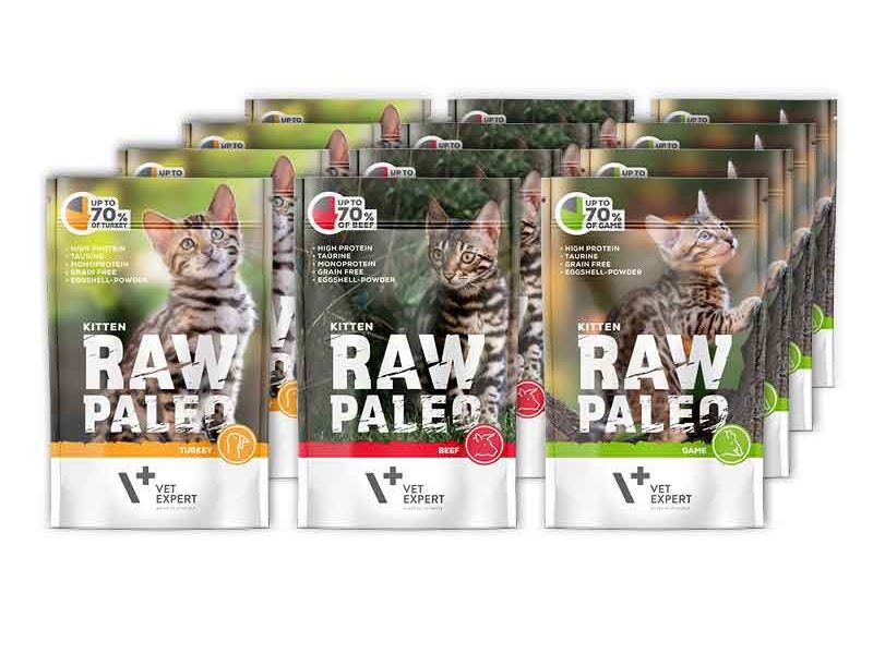 RAW PALEO KITTEN 12x100g - mokra karma dla kociąt - mix smaków