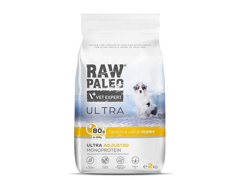 RAW PALEO ULTRA TURKEY PUPPY MEDIUM/LARGE - sucha karma z indykiem dla szczeniąt ras średnich i dużych